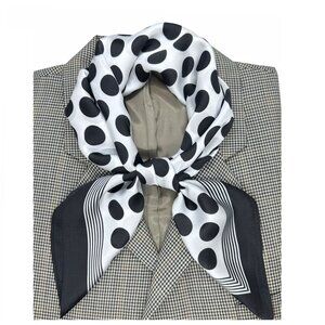 ✨Luxurious Retro Chic Silky Scarf Black White Polka Dot Geometric Print Square✨